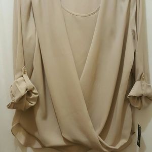 Tan Sheer Crossover Blouse